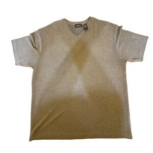 Claiborne Mens V-Neck Knit Shirt Size L Beige/Black 53% Modal 47% Polyester Shor